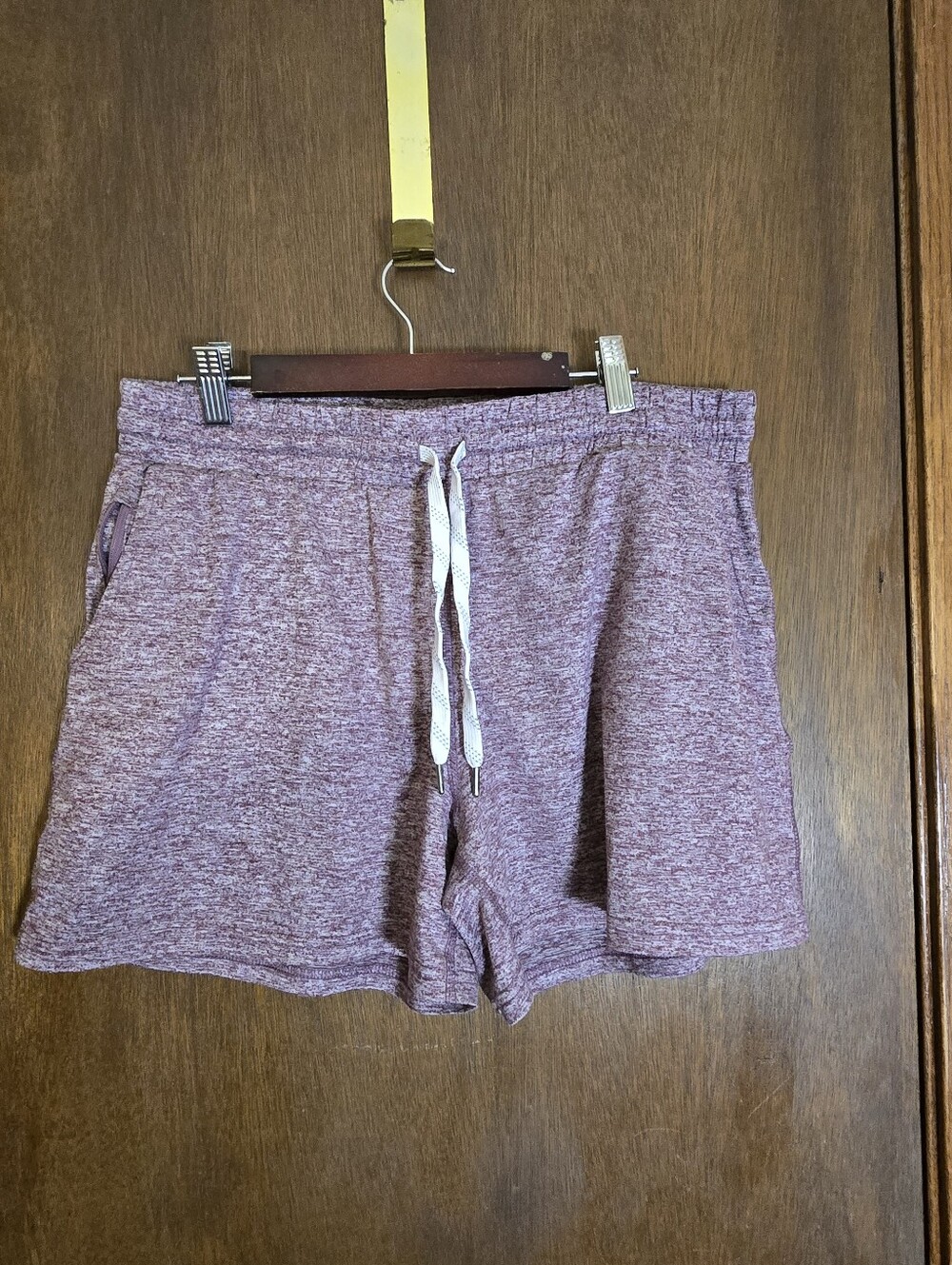Pacific Trail Women's Heather Mauve Athletic Drawstring Shorts Zip Pocket Large
